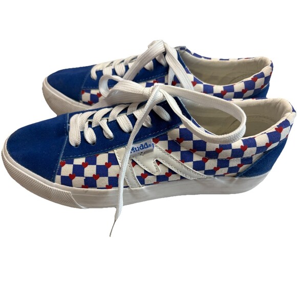 Mudd Blue Checkered Red Heart Sneakers Women's  Size 8.5 Poppy GUC - Picture 2 of 10